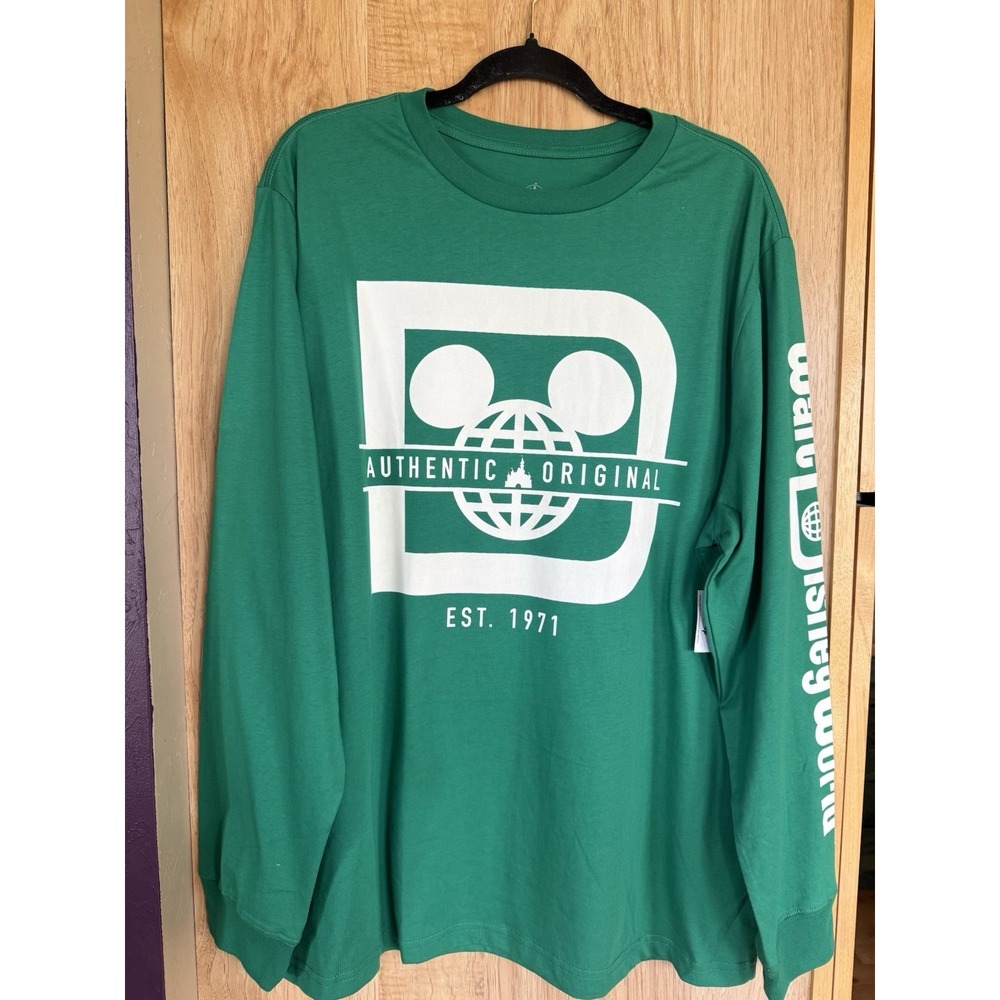 Disney Parks D Logo Unisex Long Sleeve Shirt "Authentic Green Color XL NWT